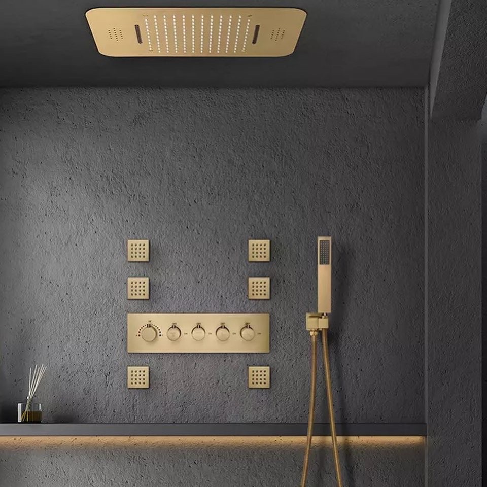 IS Matte Gold LED Thermostatic Shower Conduit Shower