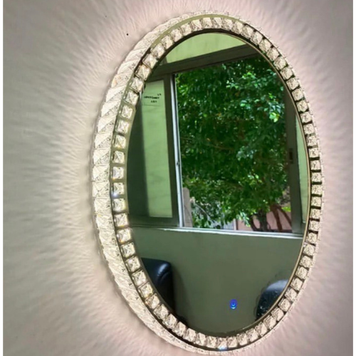 Oval Crystal Stone LED Mirror