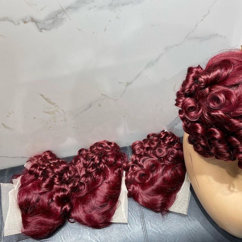 Bouncy frontal wig, wine 12”-16”