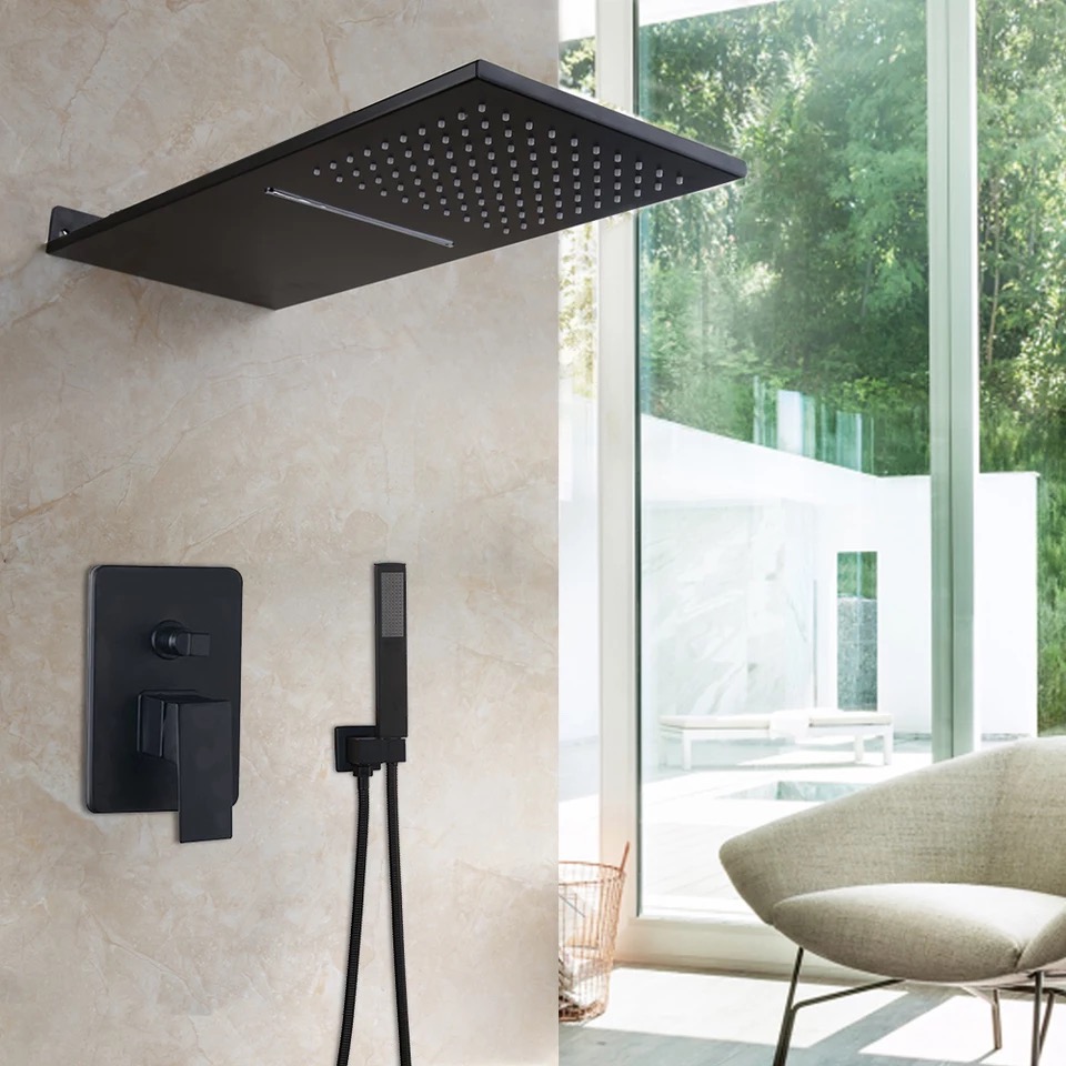 Waterfall Black Conduit Shower