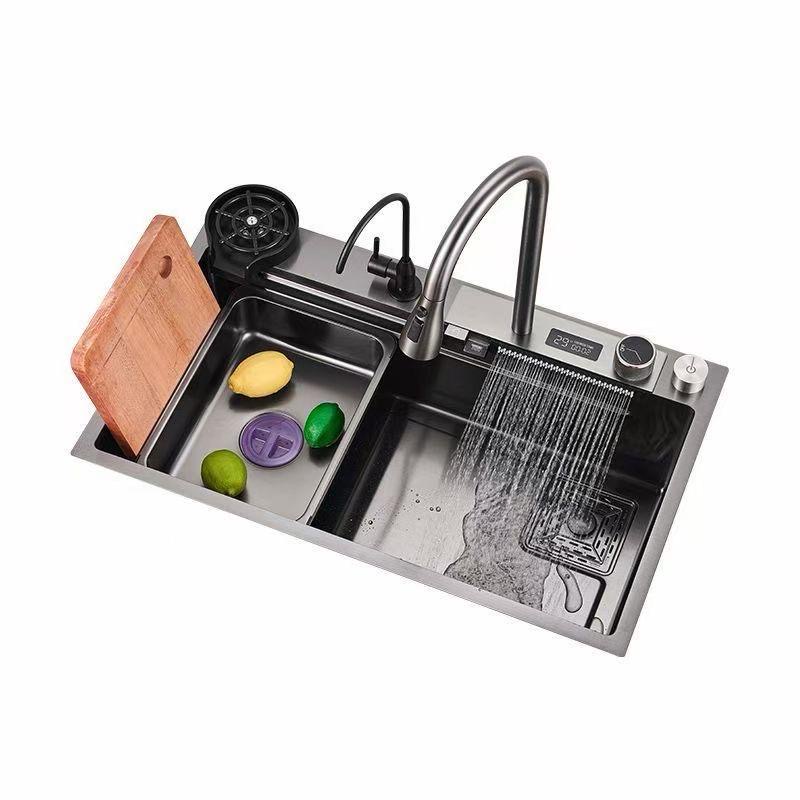 Led Black Button Single Handmade Sink